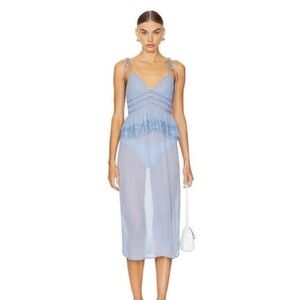 NWT NEW Free People Kiki Peplum Sheer Ruffed Blue Slip Dress Size Medium M